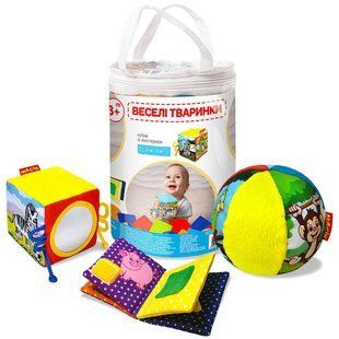Набір іграшок MC 090602-06 "Веселі тваринки" (6) "Масік", м&rsquo;ячик, кубик, книжечка, в сумці 139008 фото